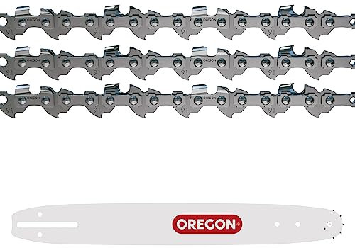 Oregon - Lot de 3 Chaînes et 1 Guide de Tronçonneuse - Chaîne 3/8 Low Profile, 0.50 pouces (1.3mm), 57 maillons avec Guide A041 de 40cm, compatible avec Makita, Dolmar, Einhell, Sterwins et autres