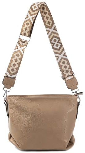 ITALYSHOP24 OBC DAMEN TASCHE Shopper Umhängetasche Schultertasche CrossOver Crossbody Beuteltasche Handtasche Hobo Bag Henkeltasche Reise Kunst-Leder Taupe