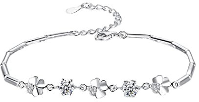 Bracelet Femme avec Porte-Bonheur Trèfle, Bracelet Porte-bonheur, Bracelet Trèfle Argent, bracelets de distance, Bracelet porte-bonheur fabriqué à la main pour femmes et filles, réglable