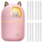 Cute Portable Cool Mist Humidifier with 12 Pcs Sticks & 7 Color Night Light - USB Air Humidifier for Bedroom Office Desk Car Travel (Pink + 12 Filter Cotton Sticks)