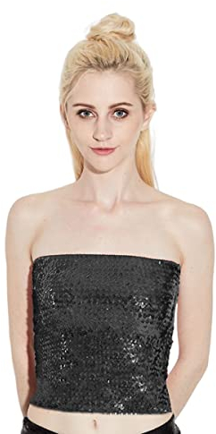 Damen glitzernder Tube, Glitzer Hülsen Party Club Tanktop, nicht gepolsterte Stretchy Bra trägerloser Pailletten Mermaid Crop Tops Bandeau für Party Clubwear