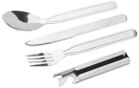 Kuuleyn Cutlery Set 4pcs Camping Utensils Cooking Tool Set Eating Utensils Spoon Fork Knife Kit Flatware Multi-tool Camping Bottle Can Opener Opener Combo Sets for Camp Kitchen Picnic