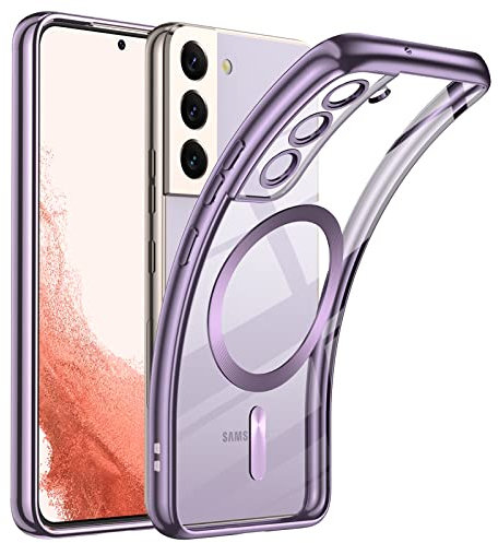 TUUTPU Cover Magnetica per Samsung Galaxy S22, Custodia Comaptibile con Magsafe Trasparente Antiurto Protezione Copertura della fotocamera Non ingiallente Sottile Silicone Telefono Clear Case, Viola