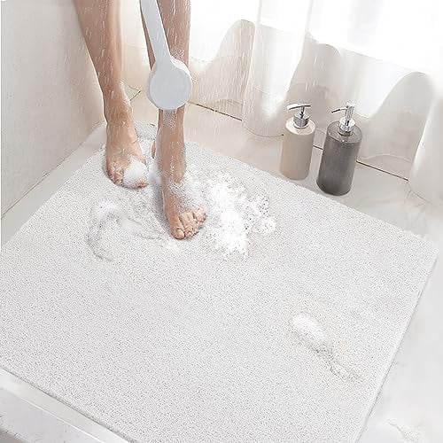 HITSLAM Tappetino Doccia Antiscivolo, 60x60cm Tappetino Vasca Antiscivolo da Bagno con scarico, Morbido PVC Luffa Tappetino Bagno, Asciugatura rapida, Bianco