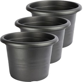Garronda Pot de Fleurs Plastique Pot Rond pour Fleurs et Plantes GD-0022 (3 Pièces Graphite, ⌀ 17cm H 12cm)