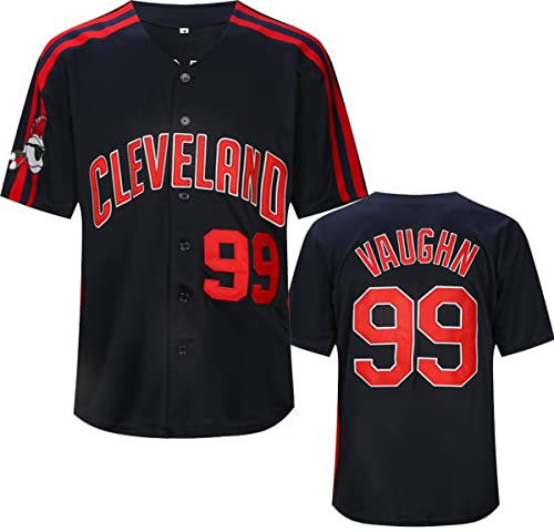YIMCANLI Herren Ricky Vaughn Movie Jersey #99 Stitched 90s Hip Hop Baseball Trikots Shirts Weiß Marineblau Grau, Marineblau, XL