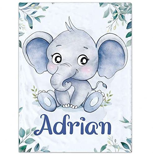 Personalisierte Babydecke mit Namen oder Wunschtext Kinderdecke Namensdecke Tier Elefant Panda Individuelle Baby Decke für Geburtstag, Geschenke