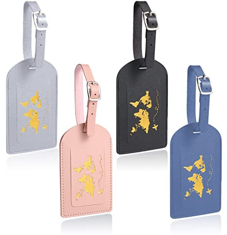 4 Stück Kofferanhänger, Adressschild ID Etikett, Leder Gepäckanhänger, Identifizierung von Gepäck auf Reisen (Rosa)