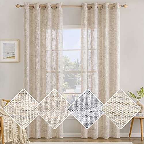 MIULEE Vorhang Gardinen Leinen mit ösen Voile Vorhänge Leinenoptik Gardinen Wohnzimmer Modern Fensterschal Kinderzimmer küchengardinen Schlaufenschal 2er Set 140x160 cm Natur