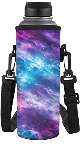 NETILGEN Water Bottle Cover Shoulder Strap Bottles Holder, Kettle Carrier Bag with Adjustable Webbing for Hiking Camping Running Outdoor Sports 750ML/24oz, Colorful Starry Sky