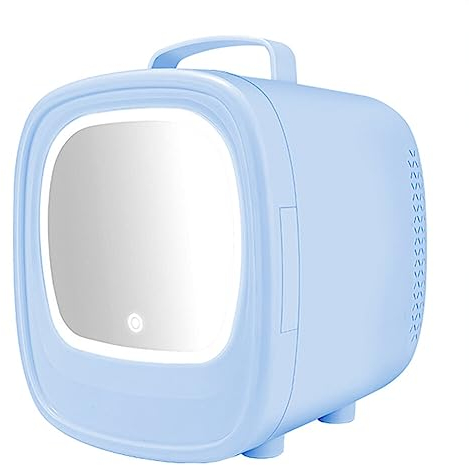 MoreChioce 6L Portable Mini Fridge, Cooler & Warmer Fridge with LED Light Makeup Mirror Quiet Small Refrigerator for Skincare,Beverage,Food,Drink,Blue