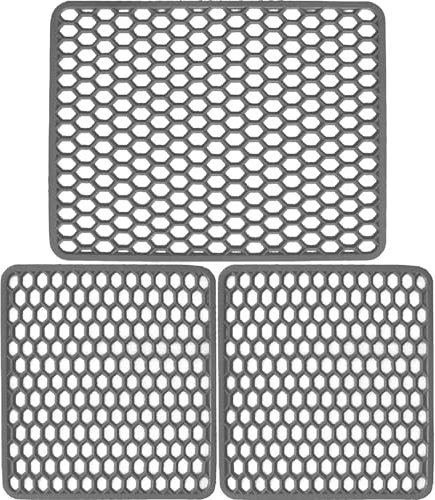 Sicignano | Set Tappetini per Lavello in Gomma Colore Grigio, 1 Scolapiatti 40x32 cm, 2 Fondo Lavello 33x29 cm - Multiuso, Resistente, Made in Italy