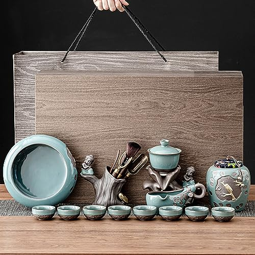 Juego de té chino semiautomático perezoso, 13 piezas de porcelana japonesa Kungfu juego de té caja de regalo para el hogar adulto, regalo y oficina