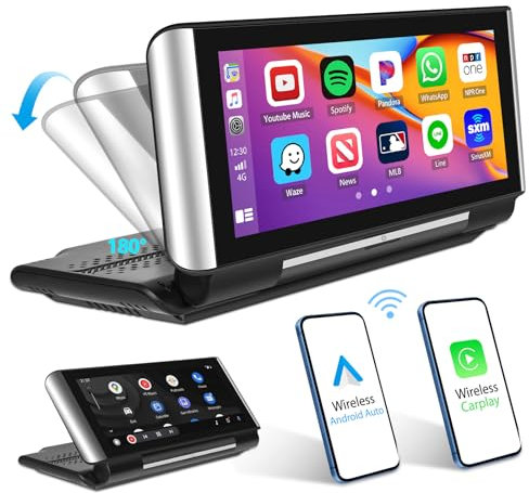 CAMECHO Wireless CarPlay & Android Auto,Digital Media-Receiver mit 6.86 Zoll Aufklappbarer Touch Display,AirPlay Mirror Link Bluetooth FM Siri/FM/AUX für Alle Autotypen