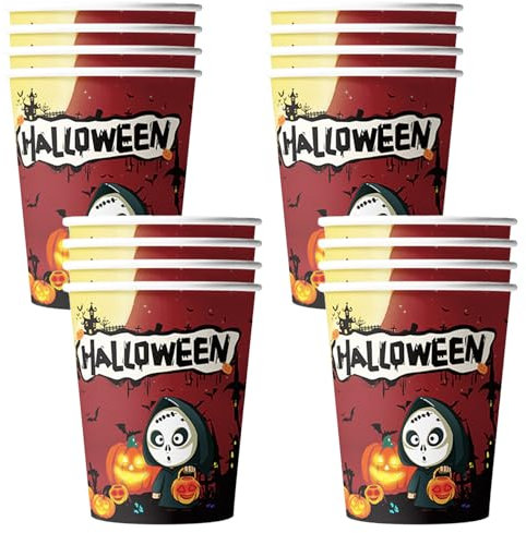 Halloween Paper Cups 16Pcs Halloween Party Cups,HappyHalloween Tableware Decor Purple Moon Bat Pumpkin Pattern Disposable Paper Cup Halloween.Dinner Cups for HalloweenParty Supplies Table Decoration