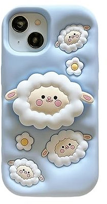HYHMXB Handyhülle kompatibel mit iPhone 13/14, süßes entzückendes Kawaii Happy Sheep Muster Weiches Silikon Stoßfest Bumper Anti-Scratch Starke Schutzhülle Handyhülle mit Halterung für Mädchen Frauen