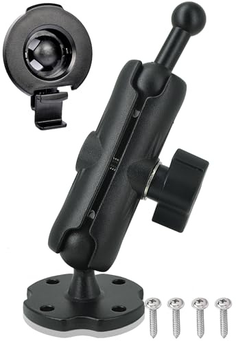 VAUBORTTI GPS-Halterung aus Aluminium mit [17 mm auf 25 mm Dual-Kugeladapter], passend für Garmin GPS und Handyhalterung, Ersatz für Saugnapf-Windschutzscheibenhalterung, robuster Bohrfuß, Arm mit 2,5