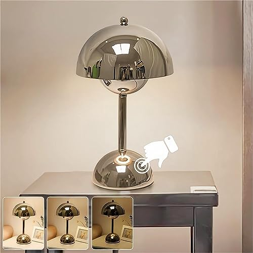 ELINKUME Nachttischlampe mit Touch Control,Silber Dimmbare Pilz Tischleuchte mit E27-Glühbirne für Schlafzimmer,Wohnzimmer,Studie,Kinderzimmer,Arbeitszimmer,Café,Restaurant(G45 Glühbirne)