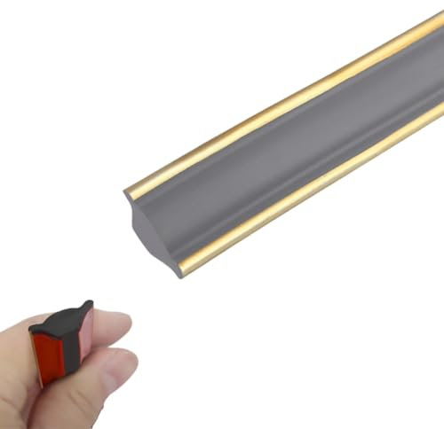 Flexible Wall Corner Molding Trim, 5M/16.4FT Long Self Adhesive Caulk Strip Peel and Stick Trim for Cabinet Edge, Tile Edge, Ceilings, Countertops (S/12mm*9mm, Gray+Gold Edge)