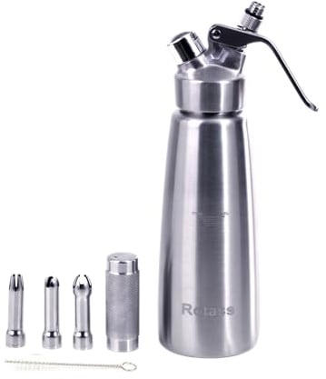 Rotass 304 Edelstahl Schlagsahnespender 500ml mit 3 Tüllen Sahnespender für Desserts Sahnespender Espumas Siphon Sahnesiphon Espuma Flasche Schlagsahne Maker für Weihnachtsgeschenke