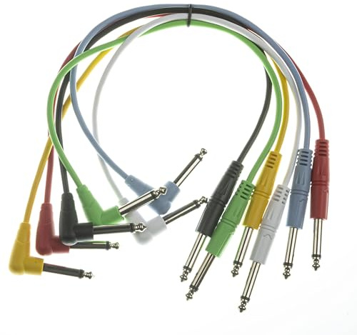Music Store Patchkabel 6er-Pack, 0,3 m, Mono Klinke zu Winkelklinke, Multicolour, Basic Standard, Ideal für Studio und Zuhause, Robust und Langlebig, mit Knickschutz