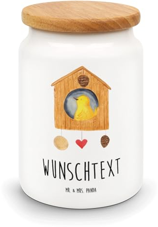 Mr. & Mrs. Panda Personalisierte Vorratsdose Vogelhaus Home - Personalisierte Geschenke, Vorratsdose Mit Namen, Vorratsdose Mit Motiv Und Name, Gute