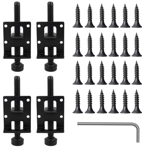 4 Pcs Heavy Duty Leveling Feet, M10 Adjustable Lifting Furniture Leg Leveler with Screws and Wrench for Cabinet Workbench Table, Up to 10cm, Black