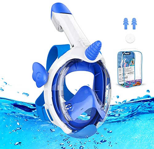 Urmaxs Schnorchelmaske für Kinder, 180° Panoramablick, Vollgesichtsmaske, sicheres Atmen, Tauchmaske, beschlagfrei und auslaufsicher, geeignet für Kinder, Geschenk