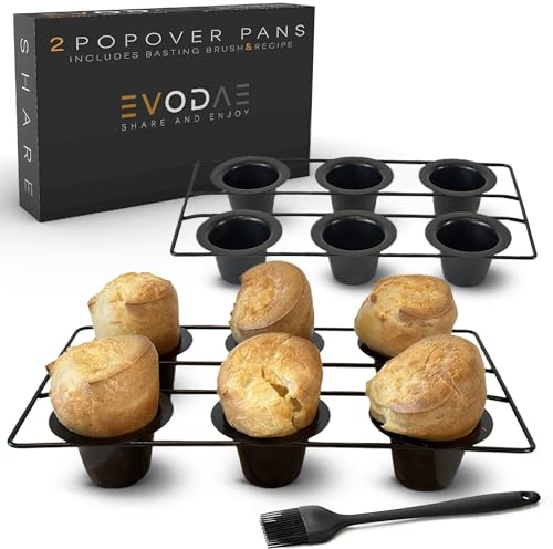 EVODAE Popover-Pfannen-Set, 2 Stück, 12 Tassen (2 × 6) Pro-Grade Karbonstahl, starke und langlebige Konstruktion, antihaftbeschichtet, PFOA- und PTFE-frei, Popover & Yorkshire Puddingform, sorgfältig