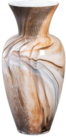 GILDE GLAS art Deko große Vase Blumenvase - Glasvase aus Farbglas - Deko Wohnzimmer Geschenk für Frauen Höhe 65 cm Braun Weiß