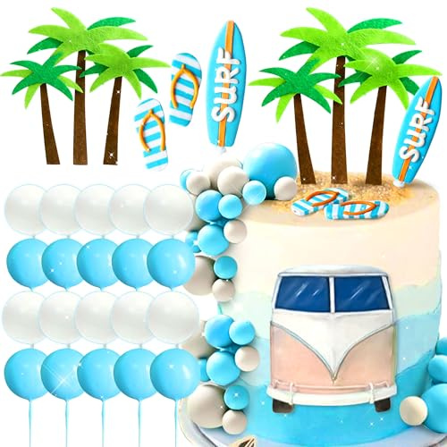 JeVenis Surfen Geburtstagstorte Dekoration Surfen Geburtstag Dekoration | Surfen Geburtstagstorte Dekoration Surfen Geburtstag Dekoration Babyauf breitem Kuchen Dekoration Strand Surf Welle Kuchen