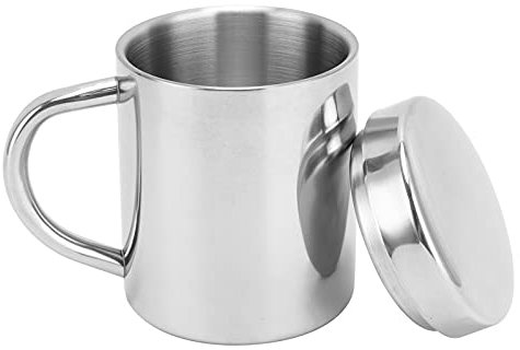 Travel Coffee Mug Tea Cup Portable 304 Stainless Steel Water Cup with Lid Handle Drinking Milk Cup for Home Outdoor Travel Silver with Lid 400ML ﻿ (200ML)