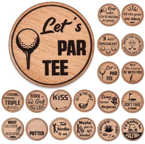 Namalu 18 Stück Lustige Golf Ballmarker Chips für Männer Papa Weihnachten | Neuheit Holz Golf Markierer Chips für Puttingmatte, Golf Zubehör, Geschenk für Schlechten Putter Vater