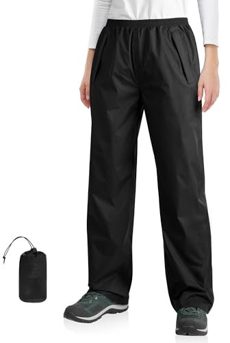 33,000ft Pantalon imperméable pour femme - Coupe-vent - Léger - Pour la marche, la randonnée, Noir , XL Taille courte