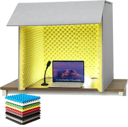 SAYEYBU Tragbare Gesangsaufnahme kabine, Schallschutzabdeckung Zum Zusammenklappen, Tragbare Aufnahmekabine, Zusammenklappbare Gesangskabine, Mit Schallschutz,Gelb,60cm