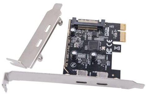 chenyang 2 Port PCI-E 1X to 2 USB C HUB PCI Express Expansion Card Adapter with 80/120mm PCI-E Slot Bracket with Extra SATA Power