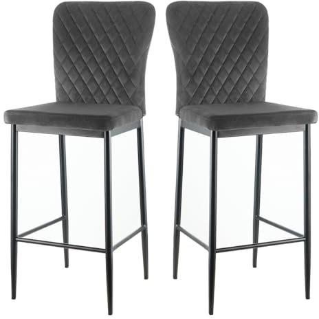 JYMTOM Barhocker 2er Set Designer Barstuhl Hocker, Samt Stuhl für Polsterhocker,mit modischer Hocker mit Metallbeine Tresenhocker Rückenlehne Fußstütze für Bistro Esszimmer und Bar (2, Grau)