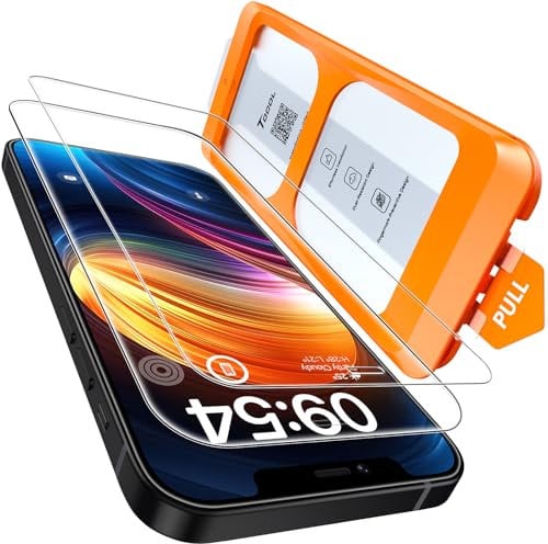 TOCOL 2 Piezas Protector Pantalla para iPhone 12, Alineación Automática para Una Instalación Rápida, Sin Burbujas, Antiarañazos, Cristal Templado de Dureza 9H+Inastillable, HD Transparente