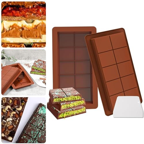 2PCS Moule à Chocolat en Silicone, Moule Tablette Chocolat,Moule à Chocolat Antiadhésif Moule Silicone Tablette de Chocolat, Moule À Tablette De Chocolat Profond En Moule Silicone Chocolat (2Pcs/Set)