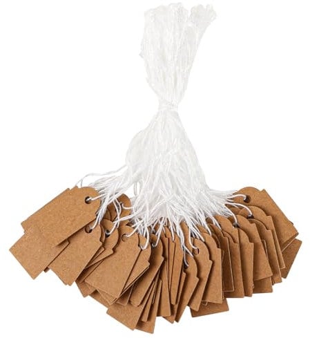 500 Stück Preisschilder Anhänger mit Schnur - Schmuck und Geschenk Hängeetiketten Etiketten zum Ausstellen (Braun)