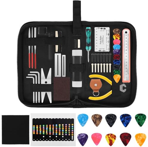 Kulannder Guitar Accessories 56PCS, Guitar Cleaning Kit with Handy Carry Bag, Guitar Gifts For Men For Intonation Adjustment Repair, Guitar Maintenance Kit For Beginners