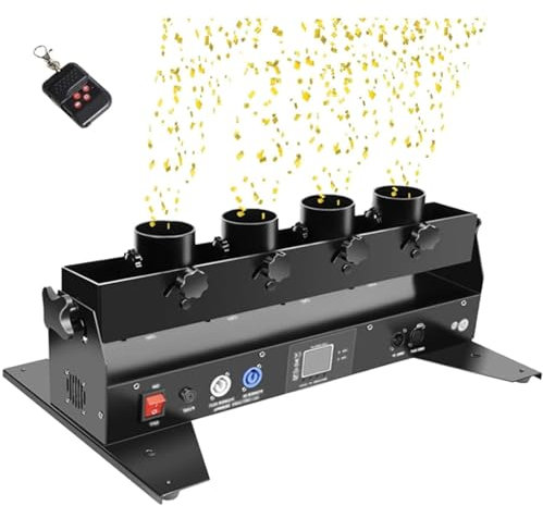 Hydravex Lanceur de confettis à 4 Coups, Canon à confettis, Machine à confettis, télécommande DMX, Canon à confettis en Papier électrique Professionnel pour DJ, fête, Mariage, Concerts, célébrations