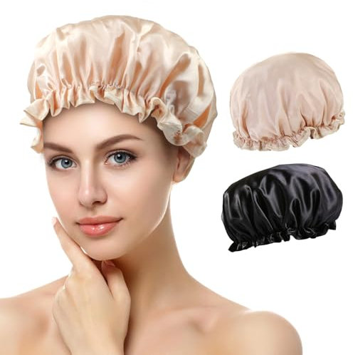 Cuffia Doccia Donna, Cuffia da Doccia Riutilizzabile Impermeabile, Elastica Grande Shower Caps, Cuffia Capelli Doccia, Doppio Strato con Elastici, per Doccia Donna Salon Spa Bagno Uso Domestico (I)