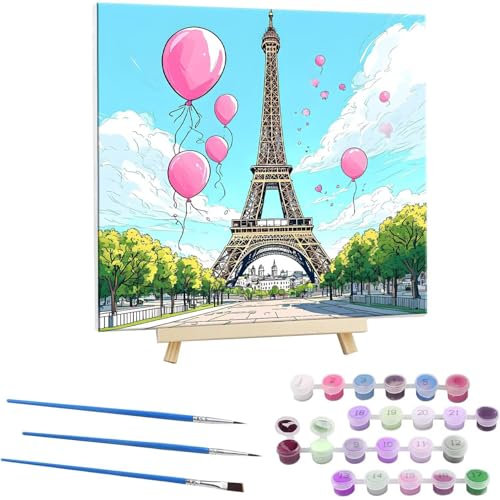 Malen Nach Zahlen Erwachsene mit Rahmen, DIY Paris Tower Malen Nach Zahlen für Kinder Ab 5 6 7 8 9 10 Jahre mit Rahmen,Handgemalt Ölgemälde Kit Kreative Geschenke für Wanddekoration 40x40cm N-9