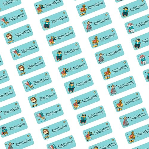 LabelKids – Namensaufkleber Superhelden – 80 Stück personalisierte Namensetiketten für Kinder – Namenssticker wasserfest & langlebig – Sticker Namen für Schule, Kita, Trinkflaschen & Brotdosen