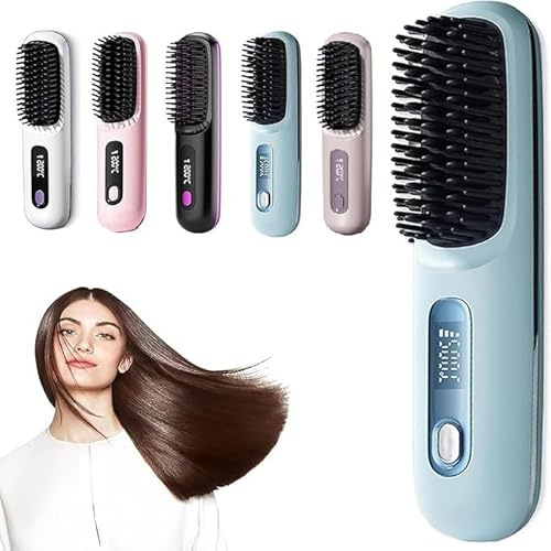Go Brush Pro - Kabellose Haarglätterbürste - Tragbar & Wiederaufladbar für Reisen und täglichen Gebrauch, Haarschonendes & Langlebiges Design (Blau)