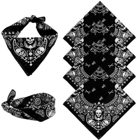 LuxStellar Bandana Schwarz, 4 Stück Bandana Herren Mit Totenkopf Muster Aus Baumwolle Kopftuch Herren Ideal Für Streetwear Motorradfahrer Outdoor Aktivitäten Und Stylische Mode Accessoires