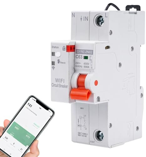 Jadeshay Disjoncteur différentiel 63A, 1P Fi Disjoncteur Intelligent WiFi Tuya Interrupteur de minuterie Avec Protection Contre les Surtensions et les Sous-tensions 230V