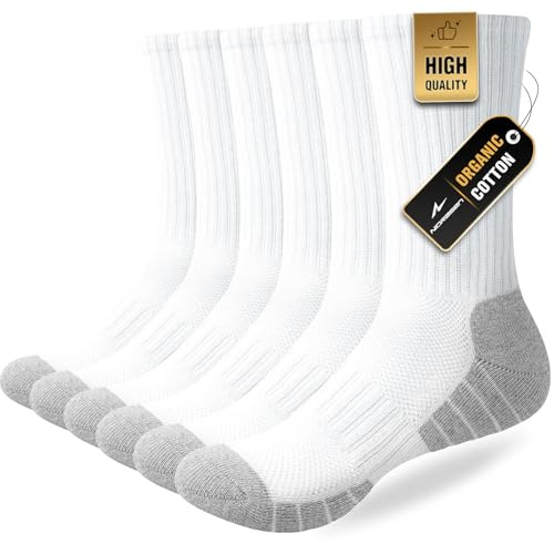 Niorasen 6 Pairs Mens Womens Socks, Cushioned Breathable Sports Socks | Comfortable Crew Cotton Athletic Sock Outdoor Multipack; for Work, Walking, Hiking and Running; Black White Grey