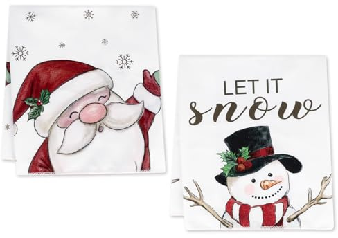 Lemicin 2 Stück Schneemann Weihnachtsmann Geschirrtücher Weihnachtsmotiv Tischdeko Weihnachten Küchen Deko